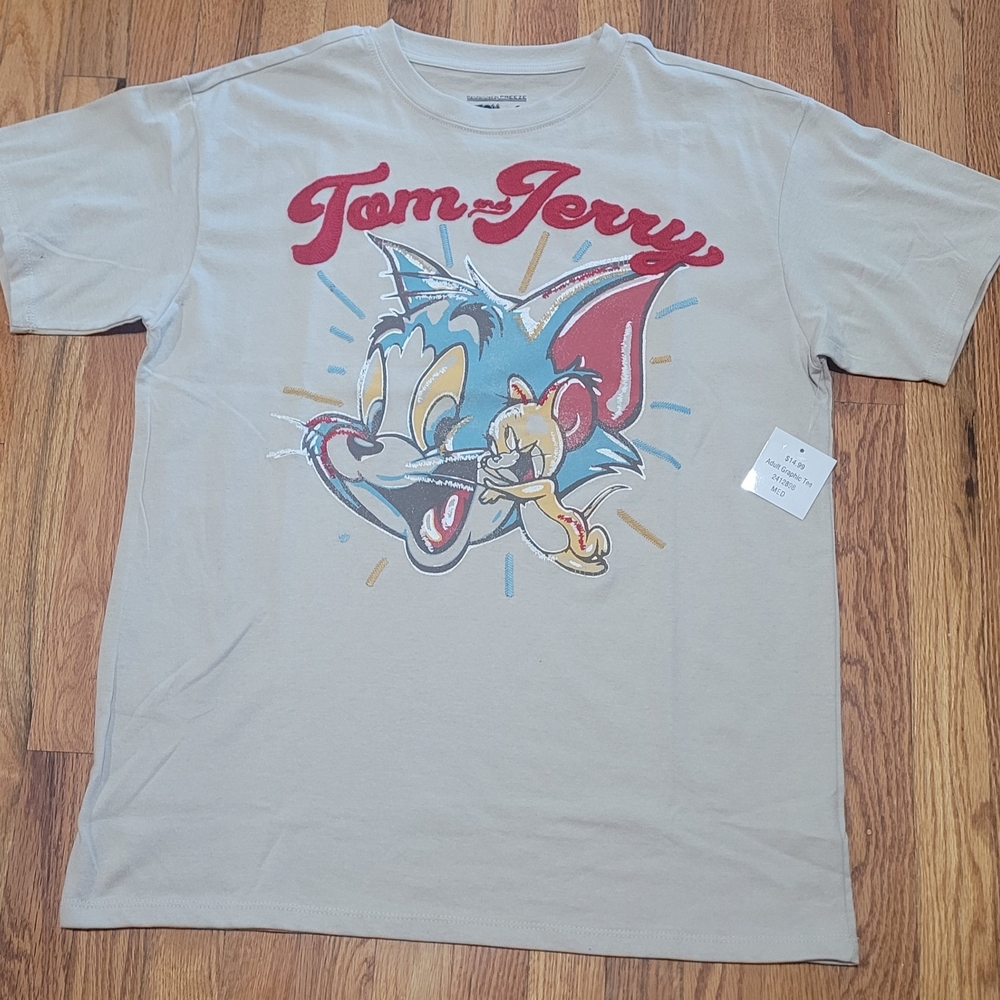 Tom & Jerry Graphic Tee - Beige with Red & Blue Print